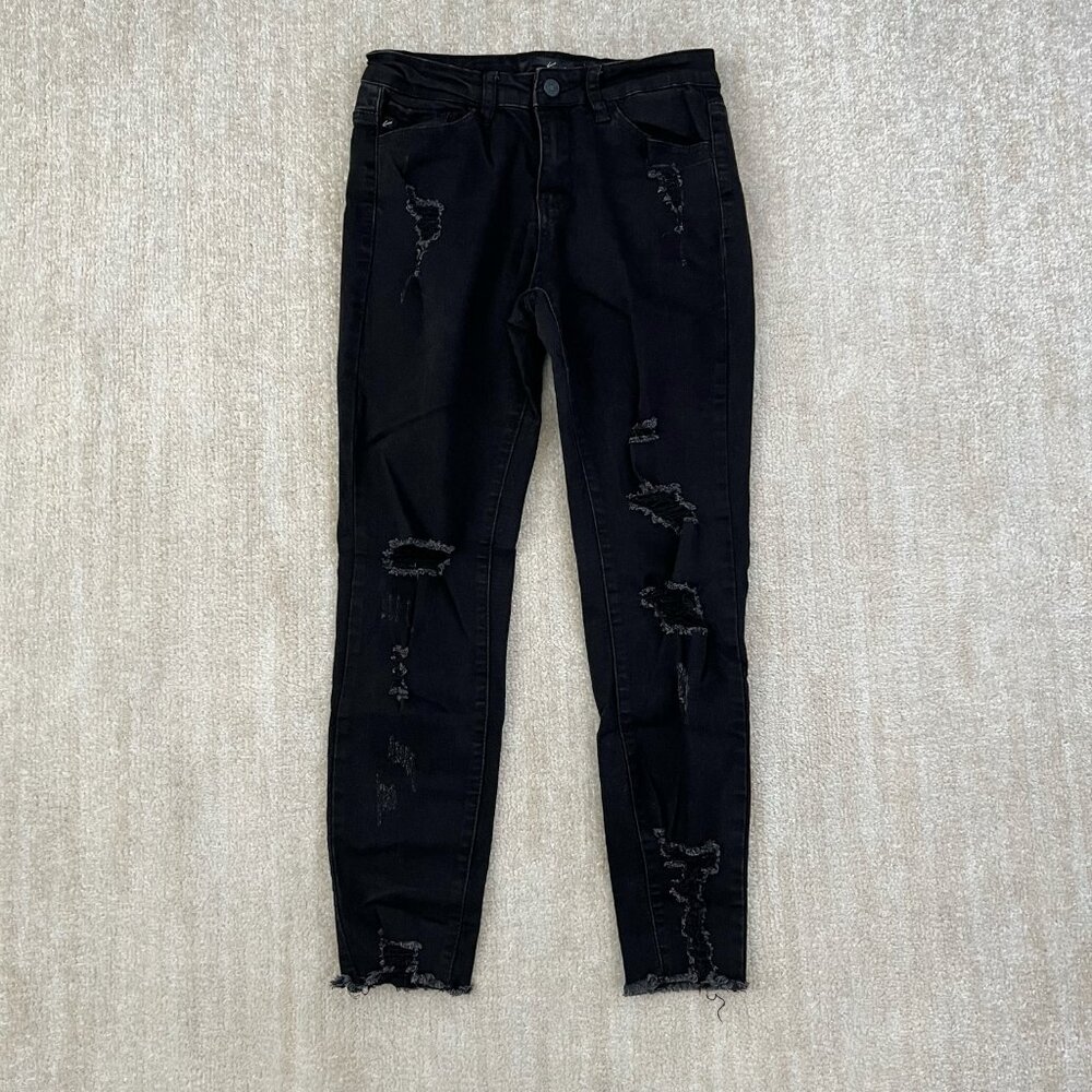KanCan Distressed Raw Hem Black Skinny Jeans 27 / 7